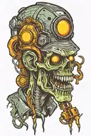 Electrician zombie with helmet and light bulb with neon details tattoo design idea