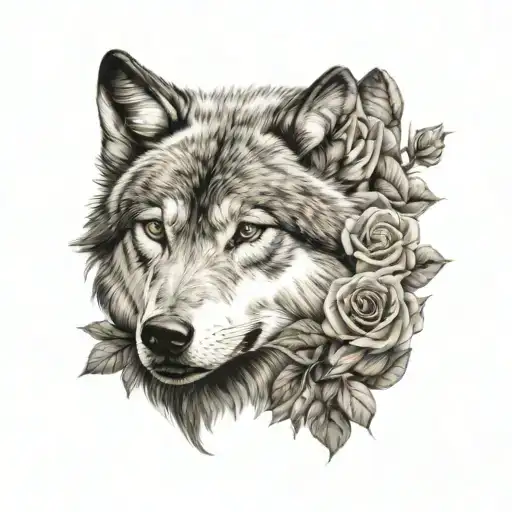 wolf blended by roses tattoo design idea