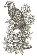 Western Style, Eagle, skull, flowers, cactus and cowboy boots tattoo design idea