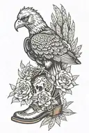 Western Style, Eagle, skull, flowers, cactus and cowboy boots tattoo design idea