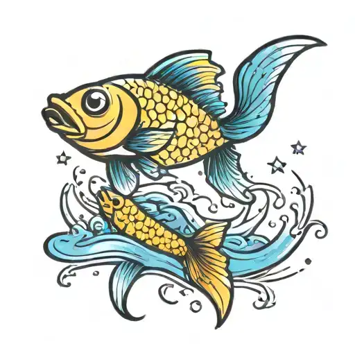 a fish jumping out of a lake with a shooting star tattoo design idea