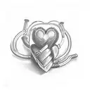 realistic human heart. but coming out of the valves is pipes from a bagpipe. hanging off one of the pipes is a fedora tattoo design idea