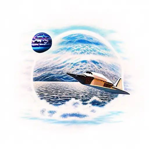 lake scene with space shuttle tattoo design idea