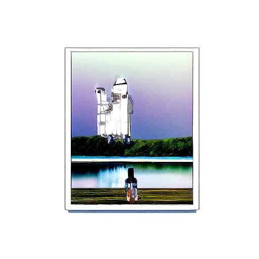 lake scene with space shuttle tattoo design idea