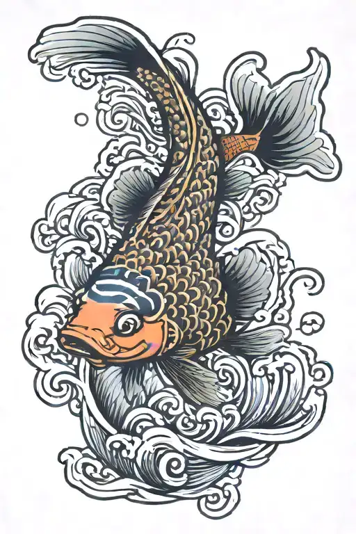 japanese koi fish swimming upstream tattoo design idea