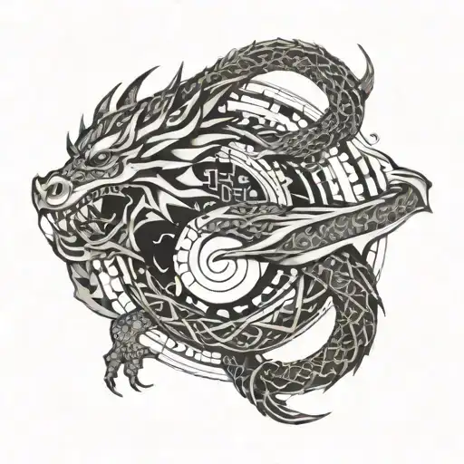 dragon, moon, sun, medium size tattoo design idea