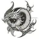 dragon, moon, sun, medium size tattoo design idea