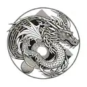 dragon, moon, sun, medium size tattoo design idea