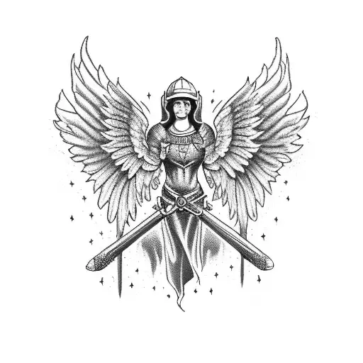 saint Florian, firefighter, angel wings tattoo design idea