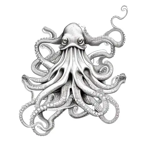 An octopus gracefully wrapping its tentacles around a sunken ship tattoo design idea