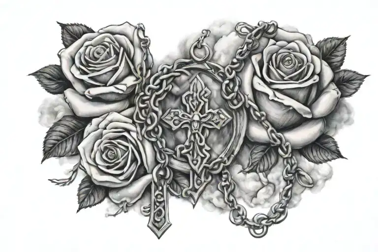 roses rosary praying hands clouds mom and dad tattoo design idea