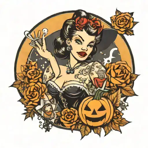 Halloween pin up girl tattoo design idea