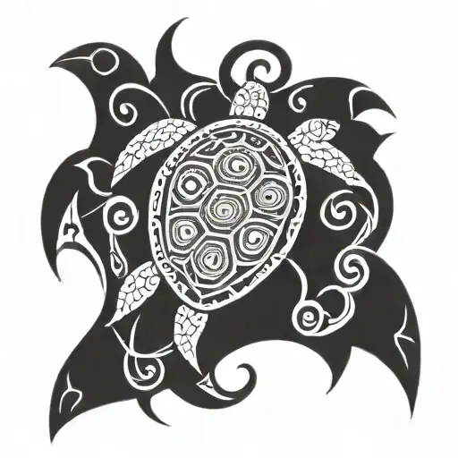 ocean and turtle   tattoo design idea