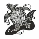 ocean and turtle   tattoo design idea