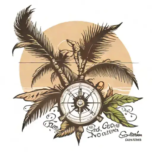 compass palm tree and captain of my soul quote tattoo design idea