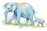 elephant family of 3 walking on road of blooming flowers tattoo design idea