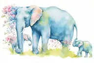 elephant family of 3 walking on road of blooming flowers tattoo design idea