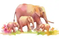 elephant family of 3 walking on road of flowers blooming tattoo design idea