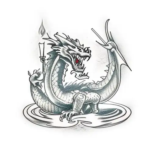 dragon with Jesus Christ on top smoking weed tattoo design idea