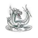 dragon with Jesus Christ on top smoking weed tattoo design idea