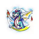 dragon breathing fire with Jesus Christ on top smoking weed tattoo design idea