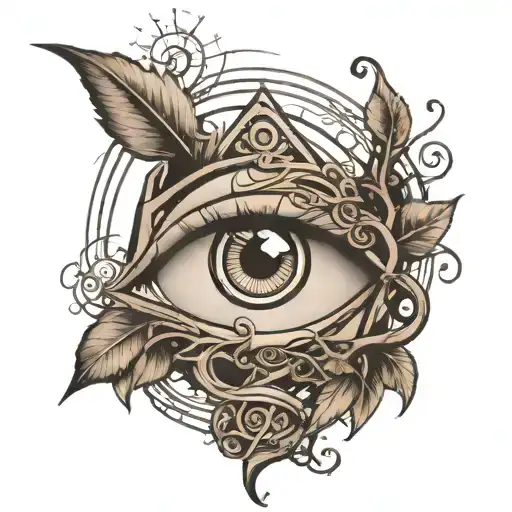 path of life with roots and a benevolent eye that looks at us tattoo design idea