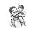 A father and child holding paintbrushes, with dotwork style tattoo design idea