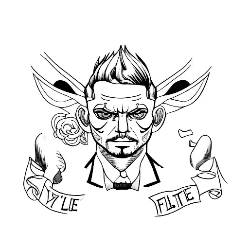 blue eyes rahdoll vat face with his name under . klaus tattoo design idea