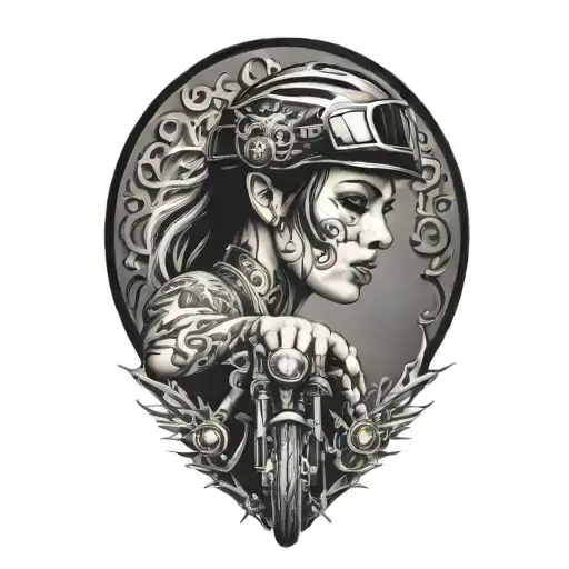 biker babe smokng tattoo design idea