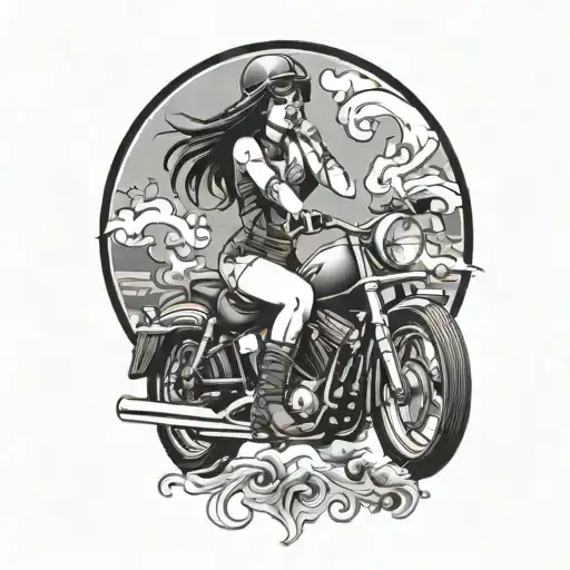 smoking biker girl riding motorcycles tattoo design idea