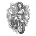 smoking cigarette biker girl riding motorcycles marking tattoo design idea