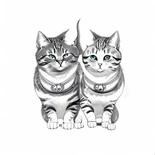 two cats staring on the moon tattoo design idea