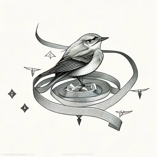 Nightingale sings on ribbon tattoo design idea