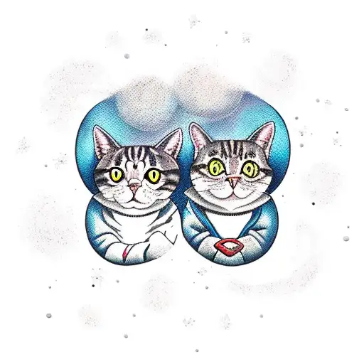 two cats sitting on moon tattoo design idea