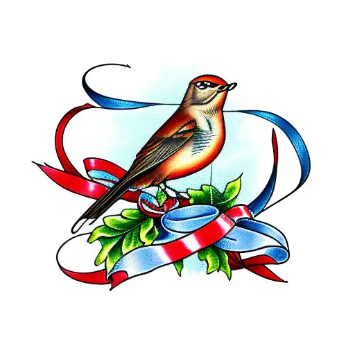 Nightingale sings on ribbon tattoo design idea