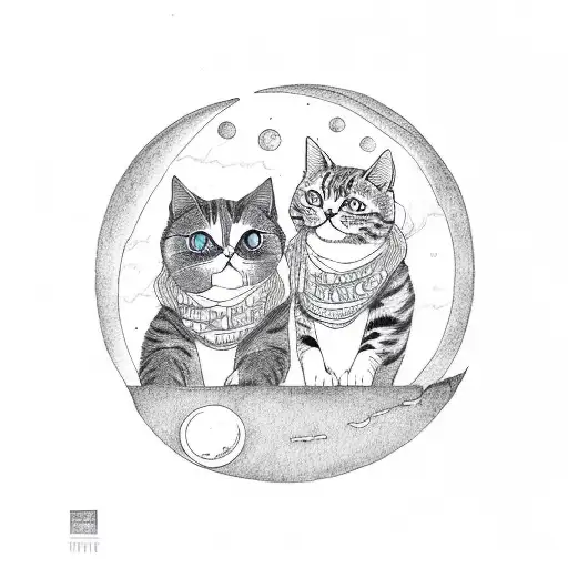 two cats hanging on the Moon tattoo design idea
