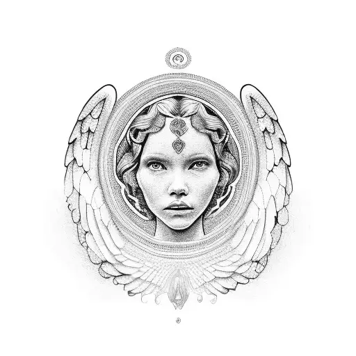 angel in oval photo frame. the photo frame is a mandela artwork tattoo design idea