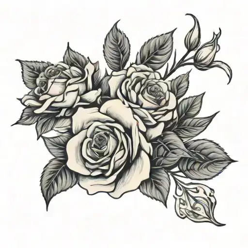 roses, hydrangea, lily flower, black background,  tattoo design idea
