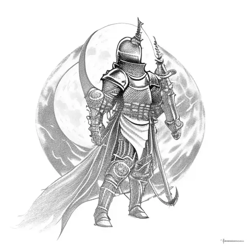 knight with a cresent moon tattoo design idea