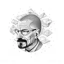 A dotwork tattoo depicting Walter White standing on an island surrounded by meth crystals tattoo design idea