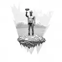 A dotwork tattoo depicting Walter White standing on an island surrounded by meth crystals tattoo design idea