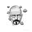 A dotwork tattoo depicting Walter White standing on an island surrounded by meth crystals tattoo design idea