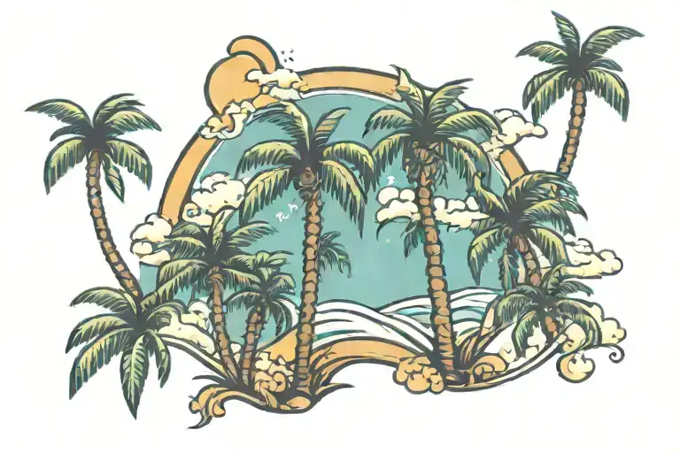 palm trees with heavenly on top  tattoo design idea