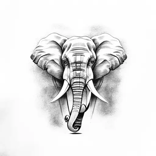 elephant with trees and england tattoo design idea