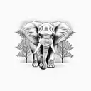elephant with trees and england tattoo design idea