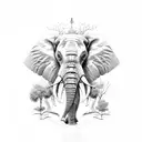 elephant with trees and england tattoo design idea