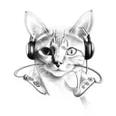 A sketch-style tattoo of a cat wearing gaming headphones and holding a controller tattoo design idea