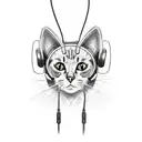A sketch-style tattoo of a cat wearing gaming headphones and holding a controller tattoo design idea
