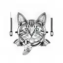 A sketch-style tattoo of a cat wearing gaming headphones and holding a controller tattoo design idea