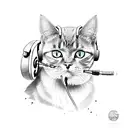 A sketch-style tattoo of a cat wearing gaming headphones and holding a controller tattoo design idea